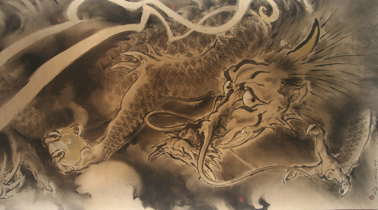 川端龍子の天井画玉取龍（部分）